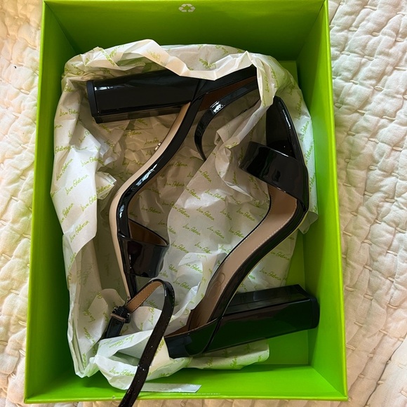 Sam Edelman Black Patent Block Heel Sandals Yaro Women’s Evening shoe NEVER WORN - Picture 6 of 8